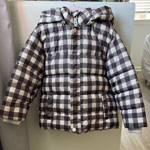 Rylee + Cru Brown and White Checkered Puffer Jacket with Hood